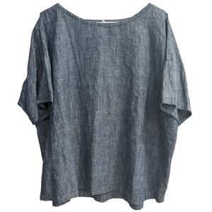 Eileen Fisher Size XL Extra Large Chambray Blue Hemp Top